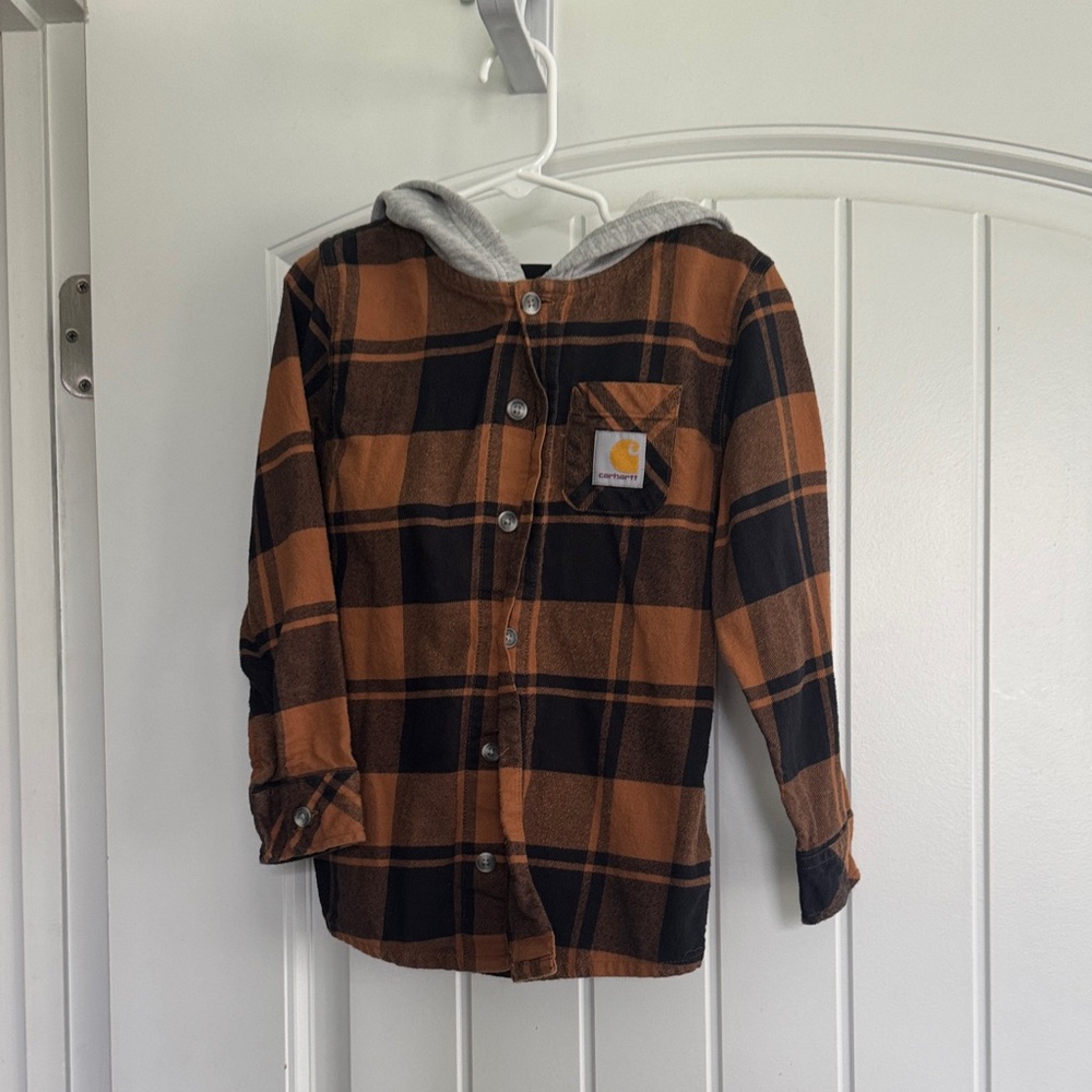 Carhartt Kids' Plaid Button-Down Shirt with Hood